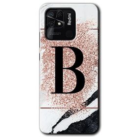 Xiaomi Redmi 10C Pembe Mermer Desenli B Harfi Baskılı Uyumlu Silikon Kılıf