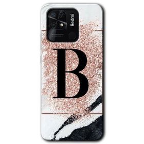 Xiaomi Redmi 10C Pembe Mermer Desenli B Harfi Baskılı Uyumlu Silikon Kılıf