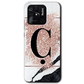 Xiaomi Redmi 10C Pembe Mermer Desenli C Harfi Baskılı Uyumlu Silikon Kılıf