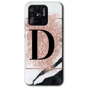 Xiaomi Redmi 10C Pembe Mermer Desenli D Harfi Baskılı Uyumlu Silikon Kılıf