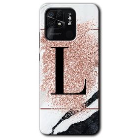 Xiaomi Redmi 10C Pembe Mermer Desenli L Harfi Baskılı Uyumlu Silikon Kılıf