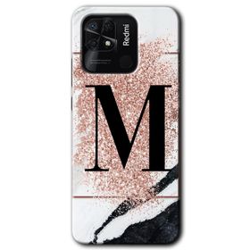 Xiaomi Redmi 10C Pembe Mermer Desenli M Harfi Baskılı Uyumlu Silikon Kılıf