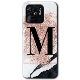 Xiaomi Redmi 10C Pembe Mermer Desenli M Harfi Baskılı Uyumlu Silikon Kılıf
