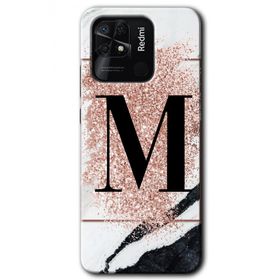 Xiaomi Redmi 10C Pembe Mermer Desenli M Harfi Baskılı Uyumlu Silikon Kılıf