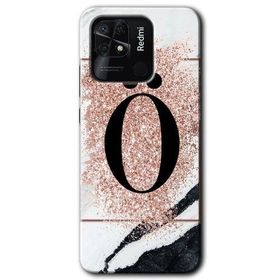 Xiaomi Redmi 10C Pembe Mermer Desenli O Harfi Baskılı Uyumlu Silikon Kılıf