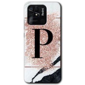 Xiaomi Redmi 10C Pembe Mermer Desenli P Harfi Baskılı Uyumlu Silikon Kılıf