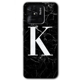 Xiaomi Redmi 10C Siyah Mermer Desenli K Harfi Baskılı Uyumlu Silikon Kılıf