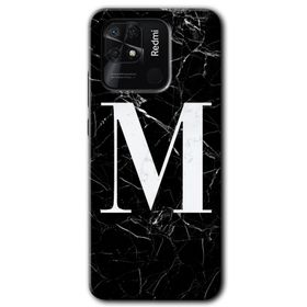 Xiaomi Redmi 10C Siyah Mermer Desenli M Harfi Baskılı Uyumlu Silikon Kılıf