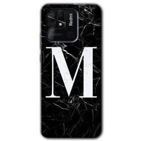 Xiaomi Redmi 10C Siyah Mermer Desenli M Harfi Baskılı Uyumlu Silikon Kılıf