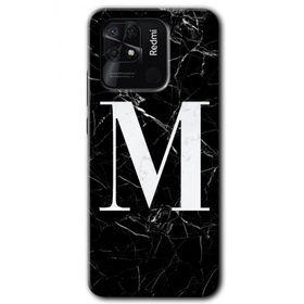 Xiaomi Redmi 10C Siyah Mermer Desenli M Harfi Baskılı Uyumlu Silikon Kılıf