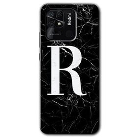 Xiaomi Redmi 10C Siyah Mermer Desenli R Harfi Baskılı Uyumlu Silikon Kılıf