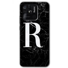 Xiaomi Redmi 10C Siyah Mermer Desenli R Harfi Baskılı Uyumlu Silikon Kılıf