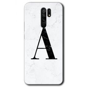 Xiaomi Redmi 9 Beyaz Mermer Desenli A Harfi Baskılı Uyumlu Silikon Kılıf