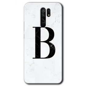 Xiaomi Redmi 9 Beyaz Mermer Desenli B Harfi Baskılı Uyumlu Silikon Kılıf