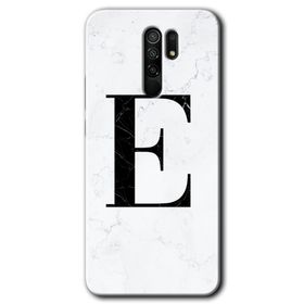 Xiaomi Redmi 9 Beyaz Mermer Desenli E Harfi Baskılı Uyumlu Silikon Kılıf