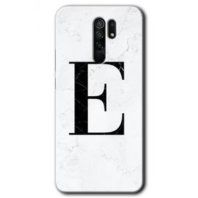 Xiaomi Redmi 9 Beyaz Mermer Desenli E Harfi Baskılı Uyumlu Silikon Kılıf
