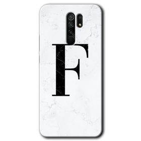 Xiaomi Redmi 9 Beyaz Mermer Desenli F Harfi Baskılı Uyumlu Silikon Kılıf