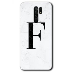 Xiaomi Redmi 9 Beyaz Mermer Desenli F Harfi Baskılı Uyumlu Silikon Kılıf
