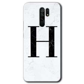 Xiaomi Redmi 9 Beyaz Mermer Desenli H Harfi Baskılı Uyumlu Silikon Kılıf