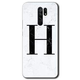 Xiaomi Redmi 9 Beyaz Mermer Desenli H Harfi Baskılı Uyumlu Silikon Kılıf