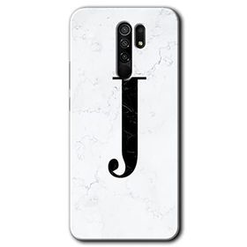 Xiaomi Redmi 9 Beyaz Mermer Desenli J Harfi Baskılı Uyumlu Silikon Kılıf