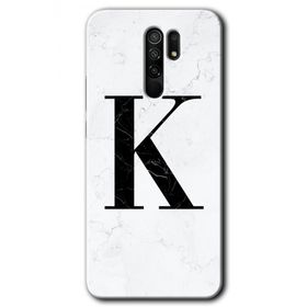 Xiaomi Redmi 9 Beyaz Mermer Desenli K Harfi Baskılı Uyumlu Silikon Kılıf