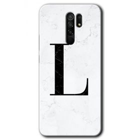 Xiaomi Redmi 9 Beyaz Mermer Desenli L Harfi Baskılı Uyumlu Silikon Kılıf