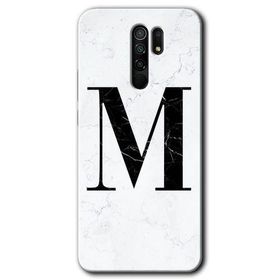 Xiaomi Redmi 9 Beyaz Mermer Desenli M Harfi Baskılı Uyumlu Silikon Kılıf
