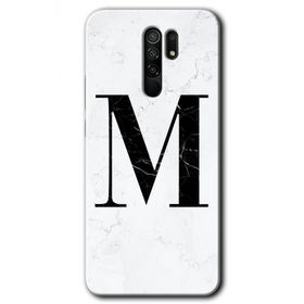 Xiaomi Redmi 9 Beyaz Mermer Desenli M Harfi Baskılı Uyumlu Silikon Kılıf
