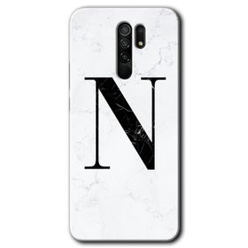 Xiaomi Redmi 9 Beyaz Mermer Desenli N Harfi Baskılı Uyumlu Silikon Kılıf