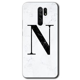 Xiaomi Redmi 9 Beyaz Mermer Desenli N Harfi Baskılı Uyumlu Silikon Kılıf