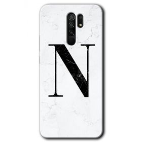 Xiaomi Redmi 9 Beyaz Mermer Desenli N Harfi Baskılı Uyumlu Silikon Kılıf