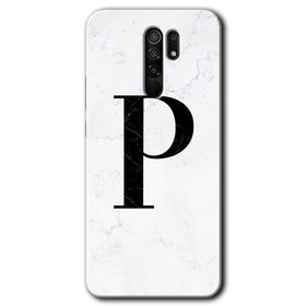 Xiaomi Redmi 9 Beyaz Mermer Desenli P Harfi Baskılı Uyumlu Silikon Kılıf
