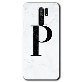 Xiaomi Redmi 9 Beyaz Mermer Desenli P Harfi Baskılı Uyumlu Silikon Kılıf