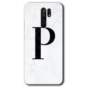 Xiaomi Redmi 9 Beyaz Mermer Desenli P Harfi Baskılı Uyumlu Silikon Kılıf