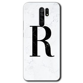 Xiaomi Redmi 9 Beyaz Mermer Desenli R Harfi Baskılı Uyumlu Silikon Kılıf