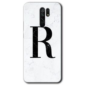 Xiaomi Redmi 9 Beyaz Mermer Desenli R Harfi Baskılı Uyumlu Silikon Kılıf