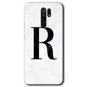 Xiaomi Redmi 9 Beyaz Mermer Desenli R Harfi Baskılı Uyumlu Silikon Kılıf