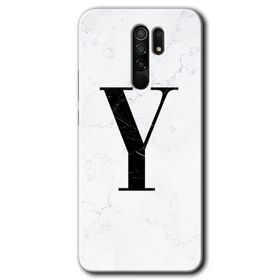 Xiaomi Redmi 9 Beyaz Mermer Desenli Y Harfi Baskılı Uyumlu Silikon Kılıf
