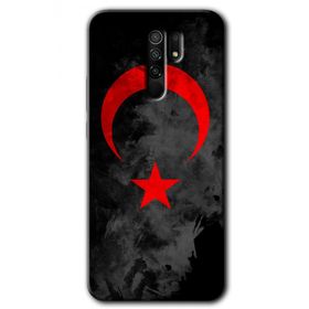 Xiaomi Redmi 9 Black Ayyıldız Baskılı Uyumlu Silikon Kılıf