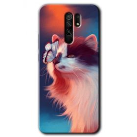 Xiaomi Redmi 9 Cat Butterfly Baskılı Uyumlu Silikon Kılıf