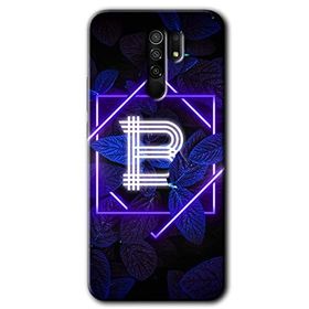 Xiaomi Redmi 9 Dark Neon Yaprak B Harfi Baskılı Uyumlu Silikon Kılıf