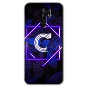 Xiaomi Redmi 9 Dark Neon Yaprak C Harfi Baskılı Uyumlu Silikon Kılıf