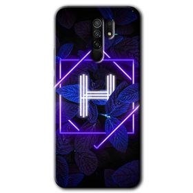 Xiaomi Redmi 9 Dark Neon Yaprak H Harfi Baskılı Uyumlu Silikon Kılıf