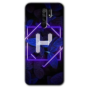 Xiaomi Redmi 9 Dark Neon Yaprak H Harfi Baskılı Uyumlu Silikon Kılıf