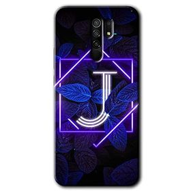 Xiaomi Redmi 9 Dark Neon Yaprak J Harfi Baskılı Uyumlu Silikon Kılıf