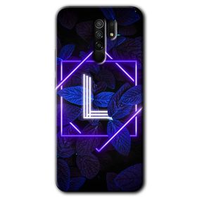 Xiaomi Redmi 9 Dark Neon Yaprak L Harfi Baskılı Uyumlu Silikon Kılıf