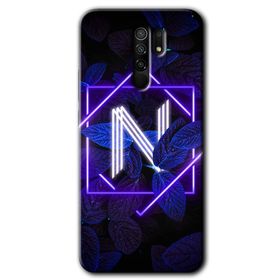 Xiaomi Redmi 9 Dark Neon Yaprak N Harfi Baskılı Uyumlu Silikon Kılıf