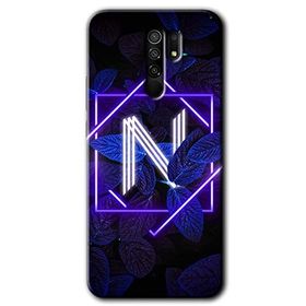 Xiaomi Redmi 9 Dark Neon Yaprak N Harfi Baskılı Uyumlu Silikon Kılıf