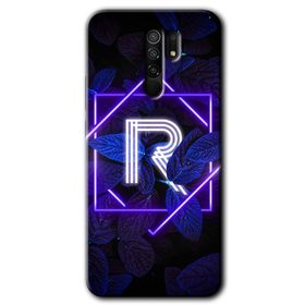 Xiaomi Redmi 9 Dark Neon Yaprak R Harfi Baskılı Uyumlu Silikon Kılıf